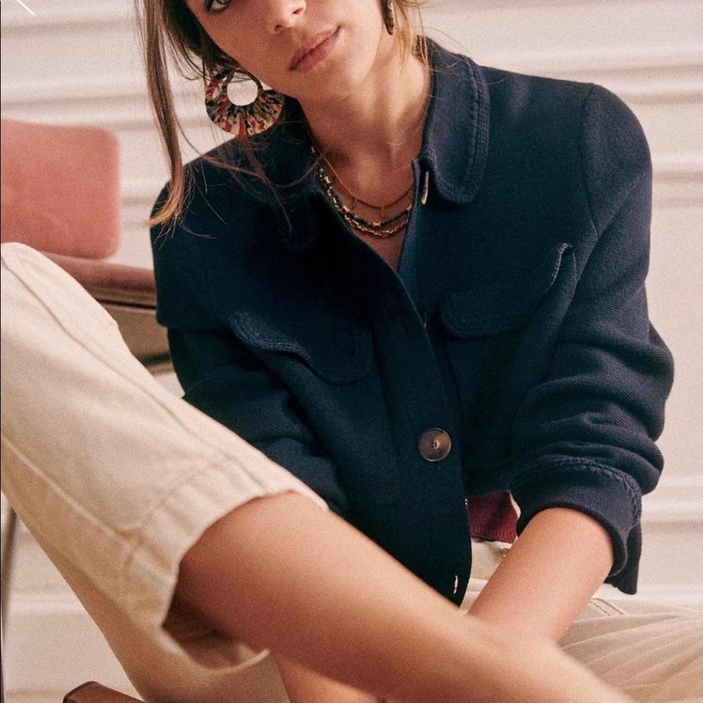 NWT Sézane Betty Cardigan Navy Size Small